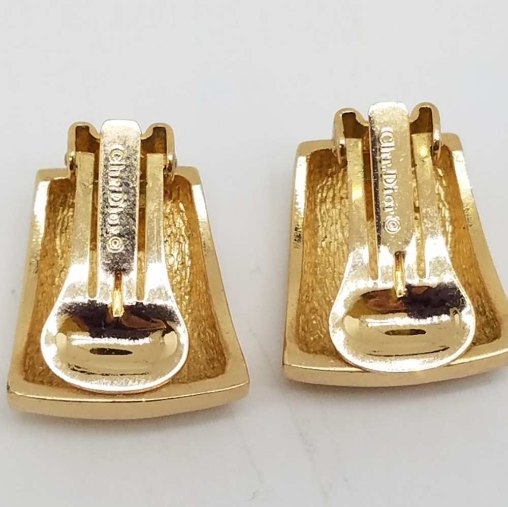 EUC DIOR Gold Jeweled Vintage Clip On Earrings COA - Picture 4 of 7